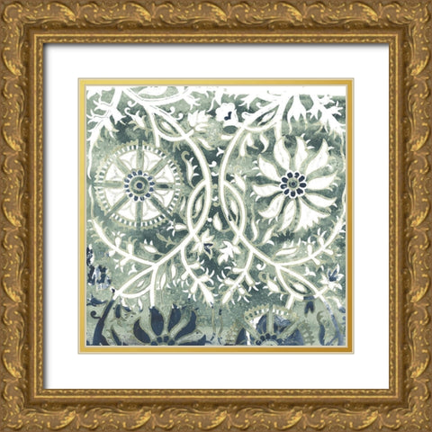 Flower Stone Tile VII Gold Ornate Wood Framed Art Print with Double Matting by Vess, June Erica