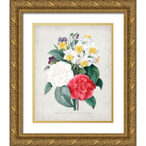 Redoute Bouquet III Gold Ornate Wood Framed Art Print with Double Matting by Redoute, Pierre