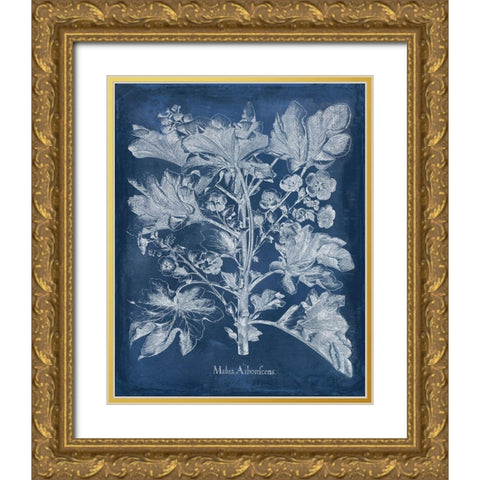 Besler Leaves in Indigo II Gold Ornate Wood Framed Art Print with Double Matting by Vision Studio