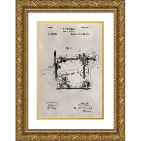 Patent--Sewing Machine Gold Ornate Wood Framed Art Print with Double Matting by Ludwig, Alicia