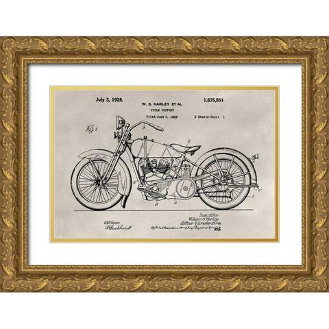 Patent--Motorcycle Gold Ornate Wood Framed Art Print with Double Matting by Ludwig, Alicia