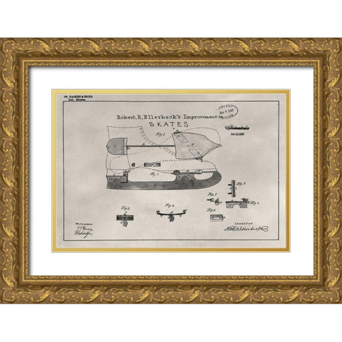 Patent--Skate Gold Ornate Wood Framed Art Print with Double Matting by Ludwig, Alicia