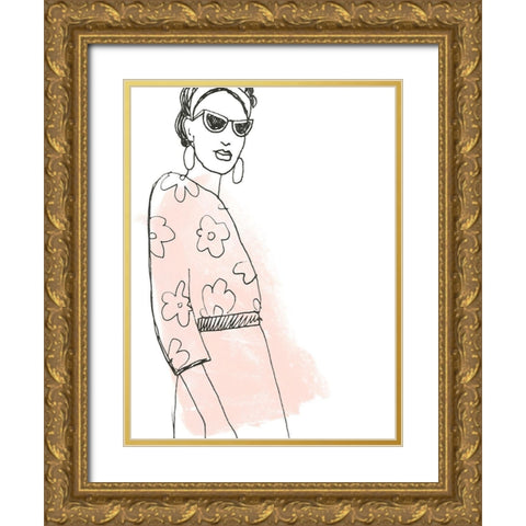 Fashion Sketches III Gold Ornate Wood Framed Art Print with Double Matting by Vess, June Erica