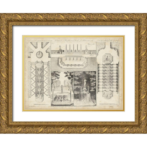 Antique Garden Design I Gold Ornate Wood Framed Art Print with Double Matting by d Argenville, DeZallier