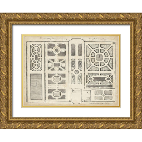 Antique Garden Design II Gold Ornate Wood Framed Art Print with Double Matting by d Argenville, DeZallier