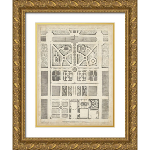 Antique Garden Design III Gold Ornate Wood Framed Art Print with Double Matting by d Argenville, DeZallier