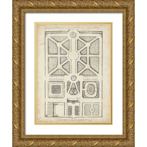Antique Garden Design V Gold Ornate Wood Framed Art Print with Double Matting by d Argenville, DeZallier