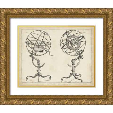 Antique Armillary Spheres Gold Ornate Wood Framed Art Print with Double Matting by Adams, George