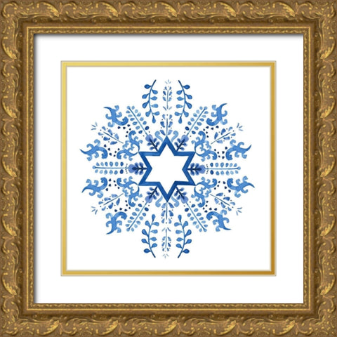 Indigo Hanukkah II Gold Ornate Wood Framed Art Print with Double Matting by Borges, Victoria