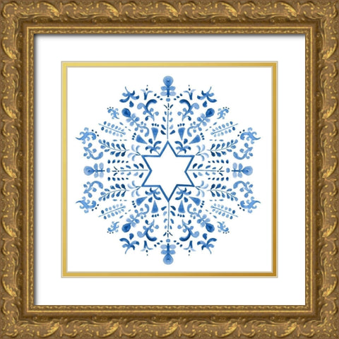 Indigo Hanukkah III Gold Ornate Wood Framed Art Print with Double Matting by Borges, Victoria