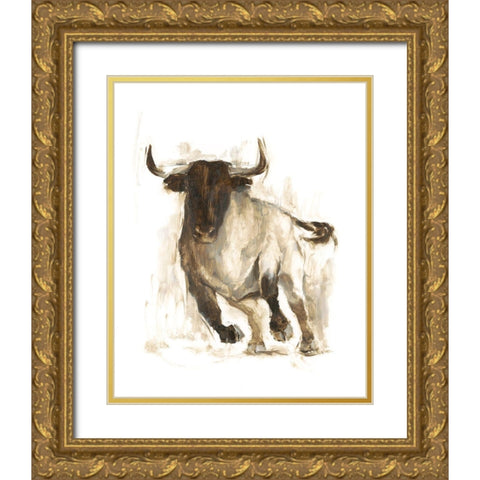 Rustic Bull II Gold Ornate Wood Framed Art Print with Double Matting by Harper, Ethan