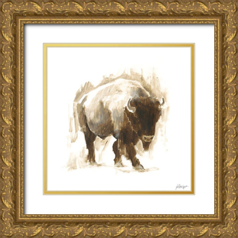Rustic Bison I Gold Ornate Wood Framed Art Print with Double Matting by Harper, Ethan