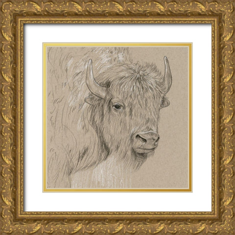 Bison Sketch I Gold Ornate Wood Framed Art Print with Double Matting by Wang, Melissa