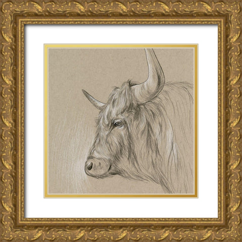 Bison Sketch II Gold Ornate Wood Framed Art Print with Double Matting by Wang, Melissa