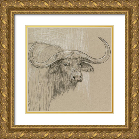 Longhorn Sketch II Gold Ornate Wood Framed Art Print with Double Matting by Wang, Melissa