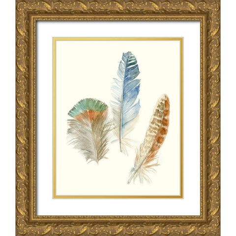 Watercolor Feathers III Gold Ornate Wood Framed Art Print with Double Matting by Meagher, Megan