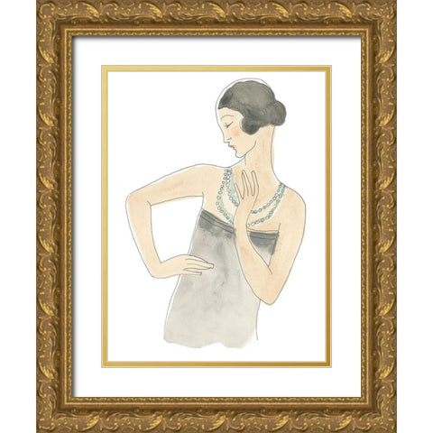 Flapper Fashion Sketches V Gold Ornate Wood Framed Art Print with Double Matting by Vess, June Erica