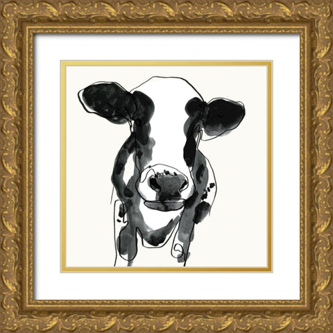 Cow Contour II Gold Ornate Wood Framed Art Print with Double Matting by Borges, Victoria