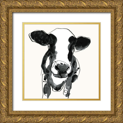 Cow Contour II Gold Ornate Wood Framed Art Print with Double Matting by Borges, Victoria