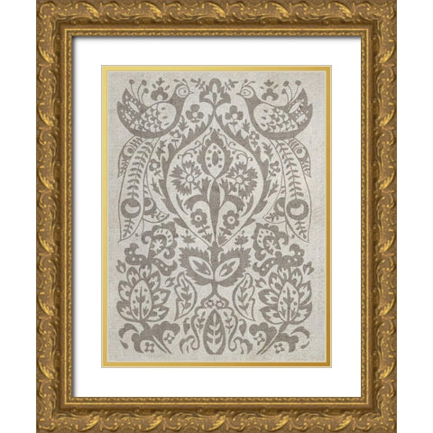 Peacock Damask II Gold Ornate Wood Framed Art Print with Double Matting by Zarris, Chariklia