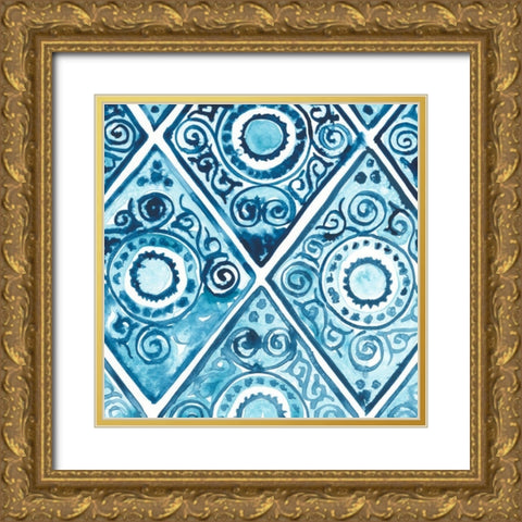 Indigo Sampler I Gold Ornate Wood Framed Art Print with Double Matting by Vess, June Erica