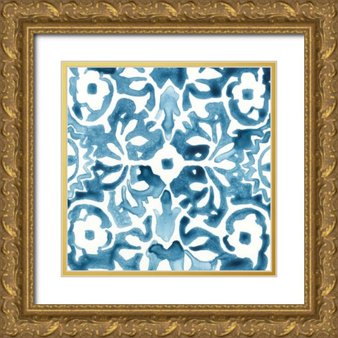 Indigo Sampler V Gold Ornate Wood Framed Art Print with Double Matting by Vess, June Erica