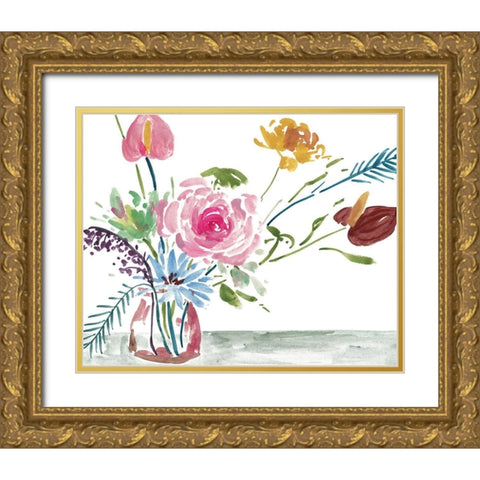 Celebration Bouquet I Gold Ornate Wood Framed Art Print with Double Matting by Wang, Melissa