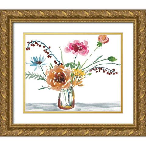 Celebration Bouquet III Gold Ornate Wood Framed Art Print with Double Matting by Wang, Melissa