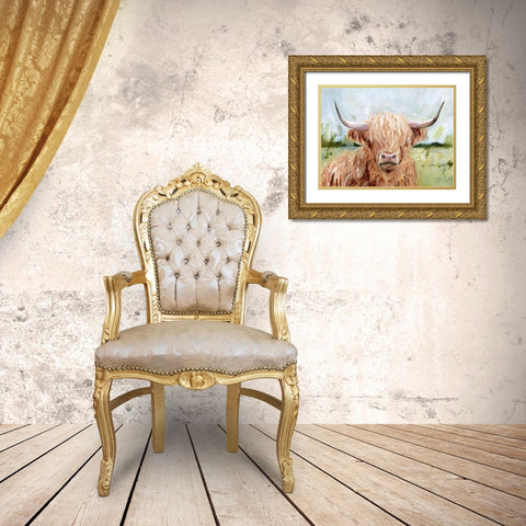 Highland Grazer II Gold Ornate Wood Framed Art Print with Double Matting by Borges, Victoria