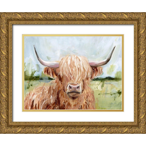 Highland Grazer II Gold Ornate Wood Framed Art Print with Double Matting by Borges, Victoria