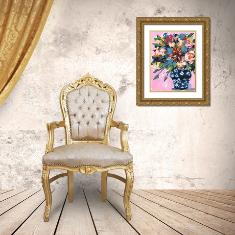 Bouquet in a vase I Gold Ornate Wood Framed Art Print with Double Matting by Wang, Melissa