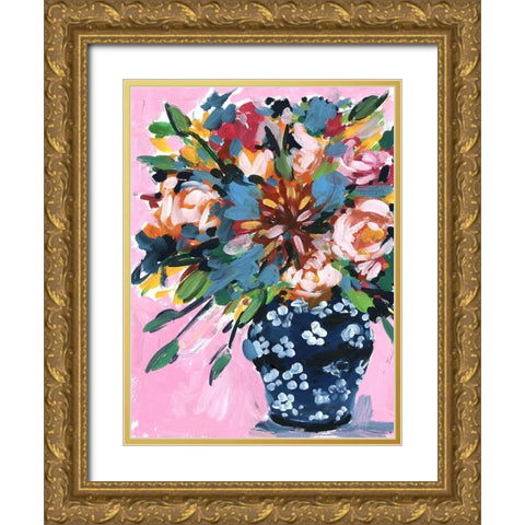 Bouquet in a vase I Gold Ornate Wood Framed Art Print with Double Matting by Wang, Melissa
