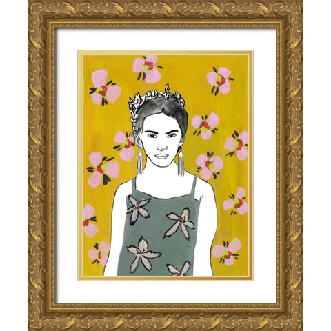 Pink Blossom Lady I Gold Ornate Wood Framed Art Print with Double Matting by Wang, Melissa