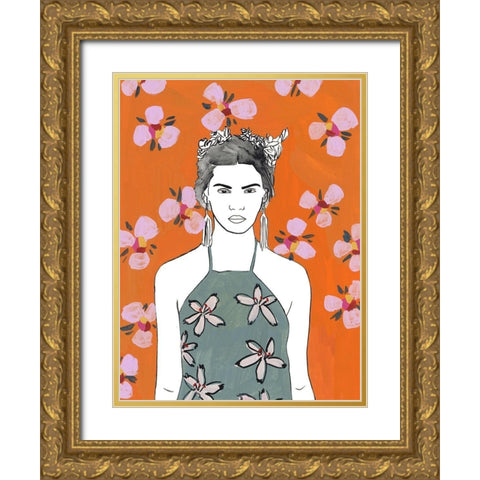 Pink Blossom Lady II Gold Ornate Wood Framed Art Print with Double Matting by Wang, Melissa