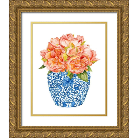 Sweet Peonies I Gold Ornate Wood Framed Art Print with Double Matting by Wang, Melissa