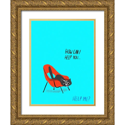 Mod Cats III Gold Ornate Wood Framed Art Print with Double Matting by Blanckslate