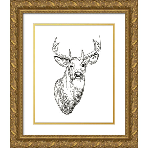Whitetail Wireframe I Gold Ornate Wood Framed Art Print with Double Matting by Scarvey, Emma