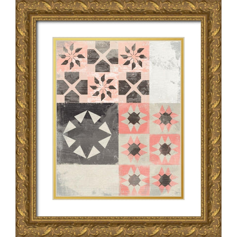 Farmhouse Pattern I Gold Ornate Wood Framed Art Print with Double Matting by Vess, June Erica