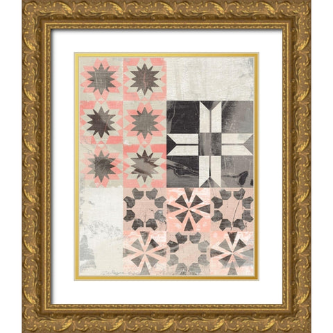 Farmhouse Pattern II Gold Ornate Wood Framed Art Print with Double Matting by Vess, June Erica