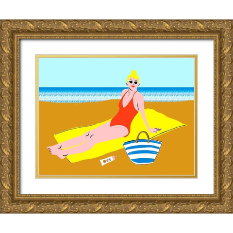 Beachy Keen II Gold Ornate Wood Framed Art Print with Double Matting by Blanckslate