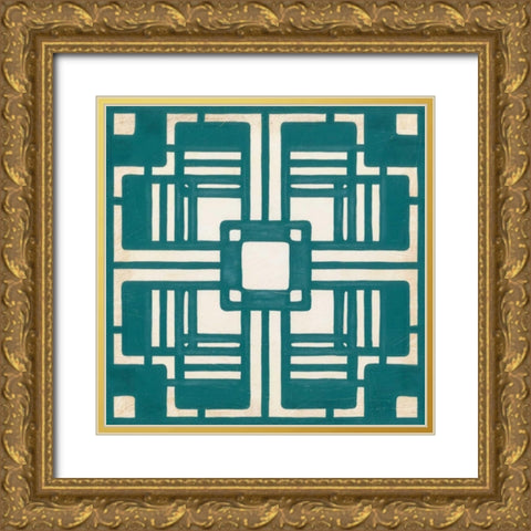 Non-Embellished Deco Tile I Gold Ornate Wood Framed Art Print with Double Matting by Vess, June Erica