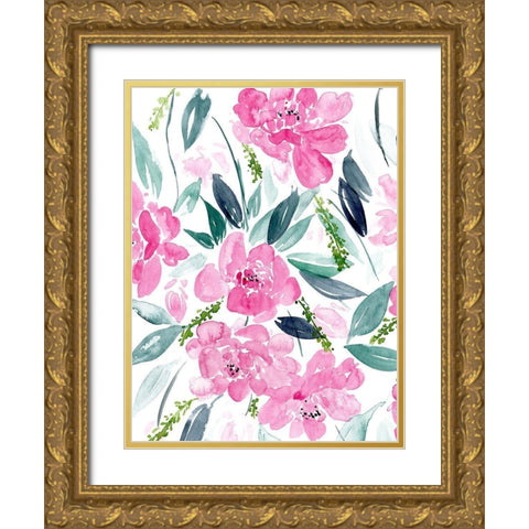 Dance of the Flowers I Gold Ornate Wood Framed Art Print with Double Matting by Wang, Melissa