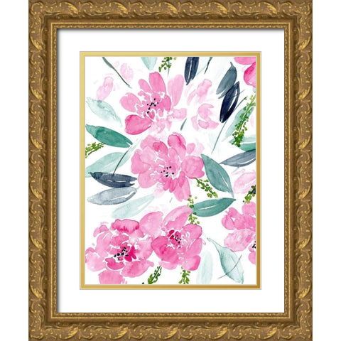 Dance of the Flowers II Gold Ornate Wood Framed Art Print with Double Matting by Wang, Melissa