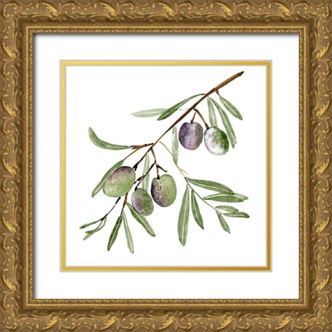 Olive Branch I Gold Ornate Wood Framed Art Print with Double Matting by Wang, Melissa