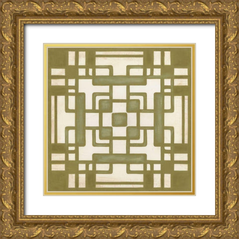Non-Embellished Deco Tile III Gold Ornate Wood Framed Art Print with Double Matting by Vess, June Erica