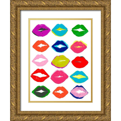 Kiss Kiss II Gold Ornate Wood Framed Art Print with Double Matting by Vess, June Erica