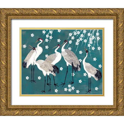 Crane at Night I Gold Ornate Wood Framed Art Print with Double Matting by Wang, Melissa