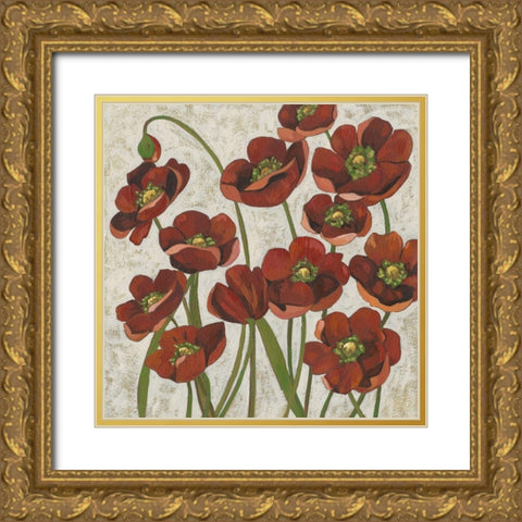 Sangria Poppies I Gold Ornate Wood Framed Art Print with Double Matting by Zarris, Chariklia
