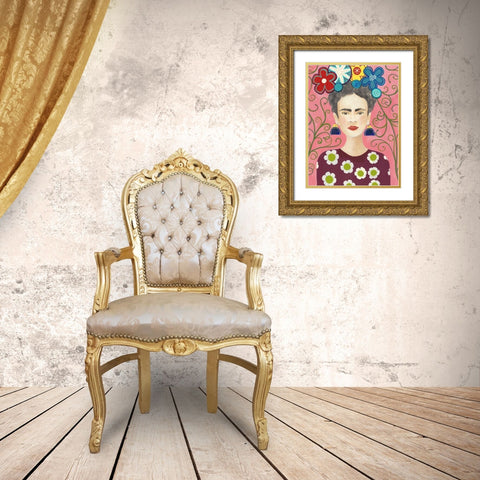 Frida Floral I Gold Ornate Wood Framed Art Print with Double Matting by Moore, Regina