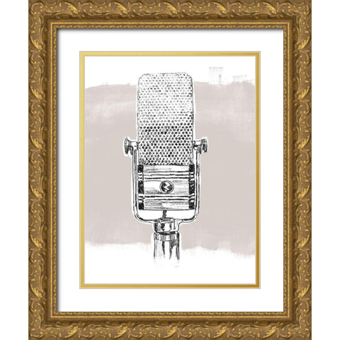 Monochrome Microphone I Gold Ornate Wood Framed Art Print with Double Matting by Vess, June Erica